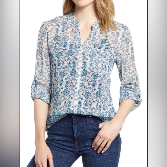 Kut from the Kloth Tops - Kut from the Kloth Blue Floral Print Blouse Size M